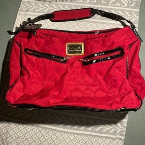 Betseyville Betsey Johnson Quilted Red Carry On Travel Plane Night Bag Duffle